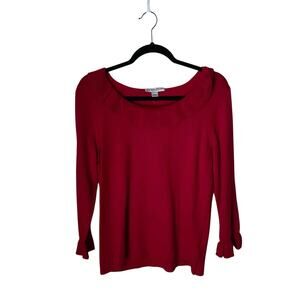 NWT Women's Pendleton Ruffle Neck Sweater Red Knit Silk Cashmere Blend Size M